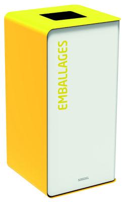 Borne de tri sélectif 75l sans serrure - support sac - cubatri - blanc / jaune colza - emballages - ouverture 170x170mm_0