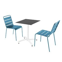 Oviala Business Ensemble table de terrasse stratifié noir et 2 chaises bleu pacific - bleu métal 110692_0