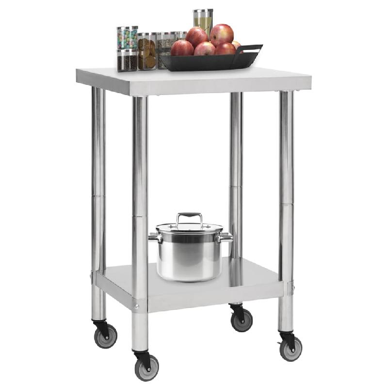 Vidaxl table de travail de cuisine avec roues 60x60x85 cm inox 51633_0