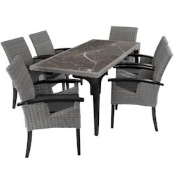 Tectake Table en rotin Foggia avec 6 chaises Rosarno - gris -404859 - gris 404859_0
