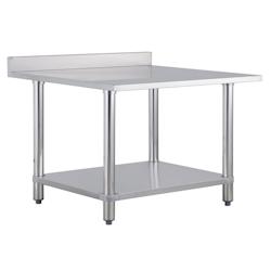 METRO Professional Table de travail avec rebord GWT4147B, acier inoxydable, 140 x 70 x 88 cm, avec fond, pieds réglables anti-corrosion, argent - Aci_0