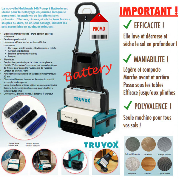 Autolaveuse Multi-usages TRUVOX Multiwash 340 - Nettoyage efficace sur carrelage, béton, moquettes..._0