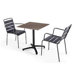 Oviala Business Ensemble table de jardin stratifié taupe et 2 fauteuils gris - Oviala - gris métal 110101_0