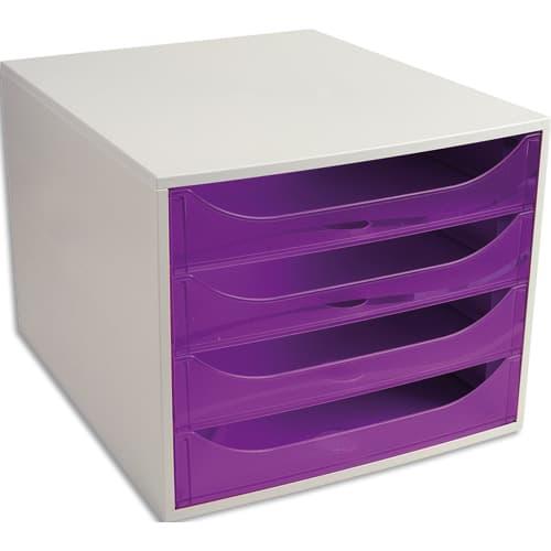 Module de classement eco, 4 tiroirs. Dim. (l x h x p) : 28,4 x 23,4 x 34,8 cm. Gris/violet transparent_0