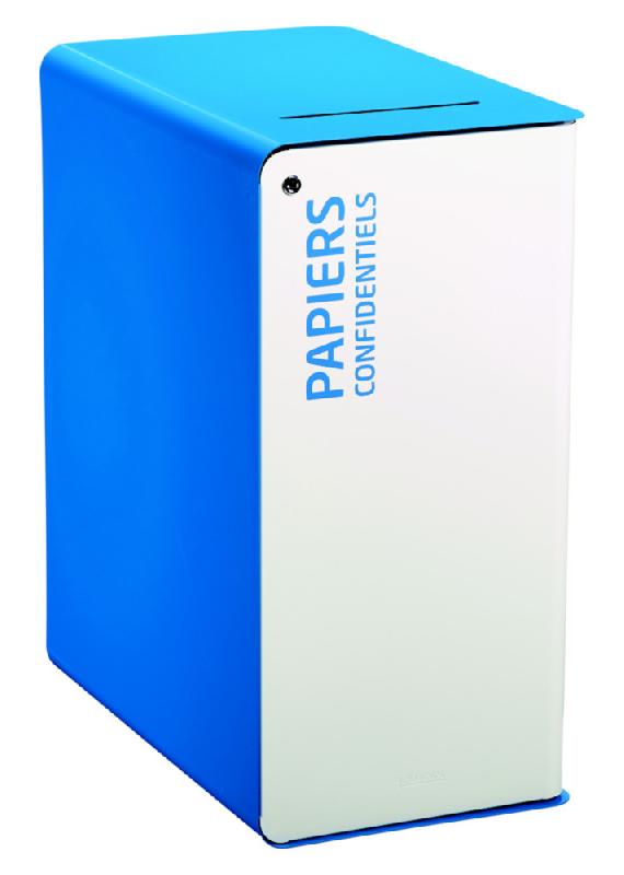 Borne de tri sélectif 65 L avec serrure - cubatri - blanc / bleu ciel 5015 - papiers confidentiels - fente securisee avec deflecteur + serrure cle plate_0