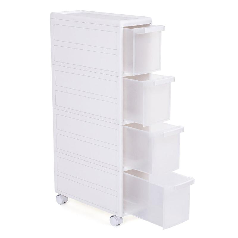 MEUBLE DE RANGEMENT SUR ROULETTES ÉTAGÈRE D\'APPOINT 4 ÉTAGES PLASTIQUE PP BLANC DIMENSIONS 18 X 46 X 84,5 CM 12_0002735_0