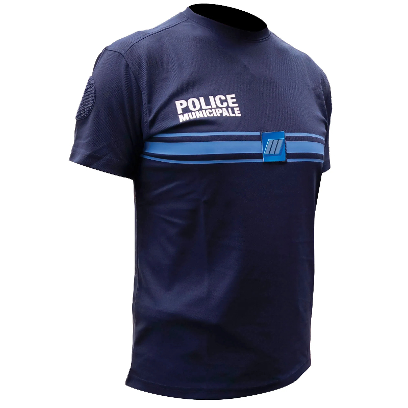 Tee shirt police municipale bleu marine cooldry maille piquee - Militaires, Gendarmerie, Police et Sécurité_0