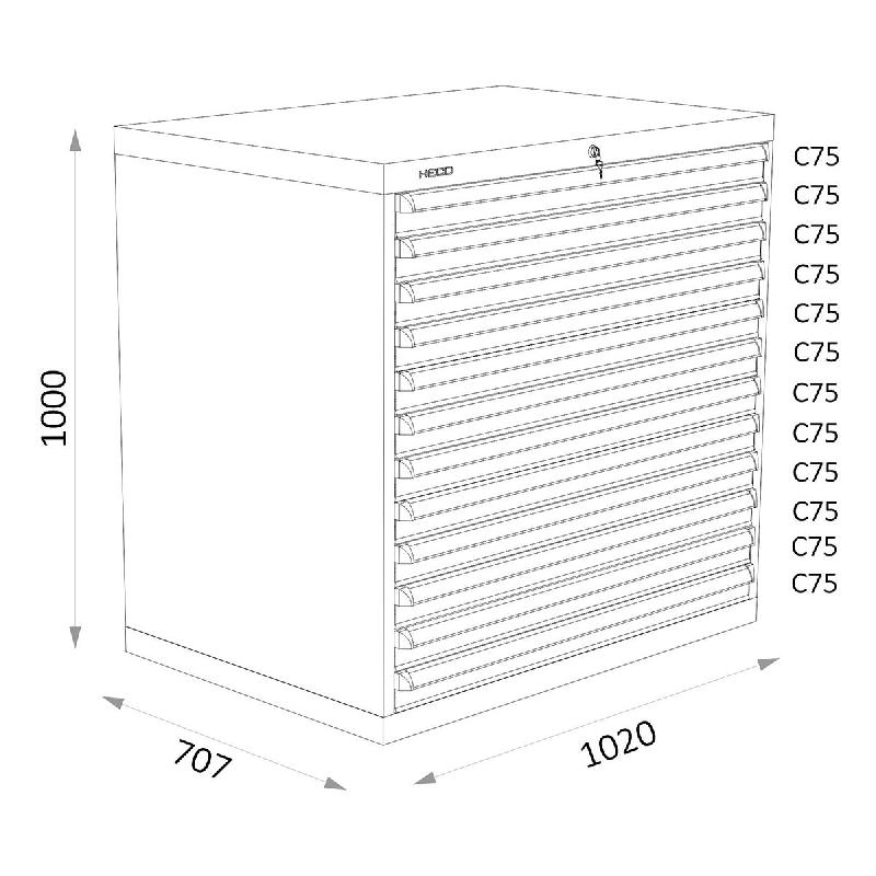 Armoires A Tiroirs Serie 119 - Largeur 1020 Mm Profondeur 707 Mm Hauteur 700 / 1000 / 1300 Mm Heco HE119239BL_0