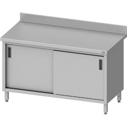 Cleiton® - Table adossée en acier inoxydable avec portes coulissantes 1400x700x850 mm | Table de travail en acier avec plastron de 10 cm_0