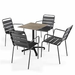 Oviala Business Ensemble table de terrasse stratifié marbre beige et 4 fauteuils gris - Oviala - gris métal 110171_0