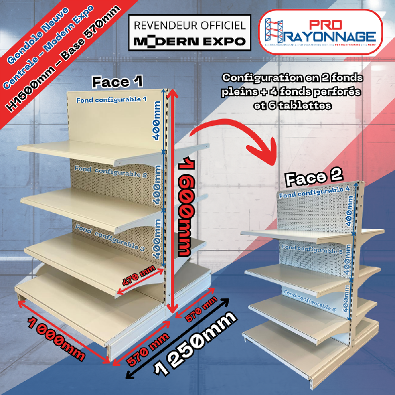 Gondole Centrale Neuve à configurer - Hauteur 1600mm - Base 570mm - Modern Expo_0