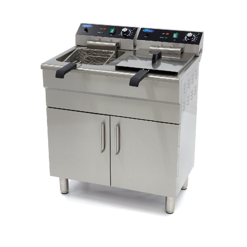 Friteuse - 2 x 16 L - 2 paniers - avec robinet de vidange et support - 230V_0