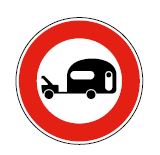 Panneau d'accès interdit aux véhicule tractant une caravanne ou remorque - B9i_0