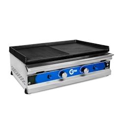 Cleiton® - Plaques de cuisson à gaz demie lisse et rainurée en fer 70 cm / Plaques de cuisson professionnel pour la restauration à chauffe rapide_0