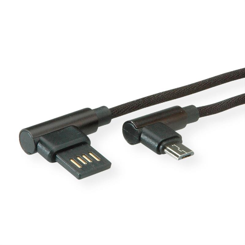 ROLINE Câble USB 2.0, A réversible - Micro B (incliné 90°), M/M, noir, 0,8 m_0