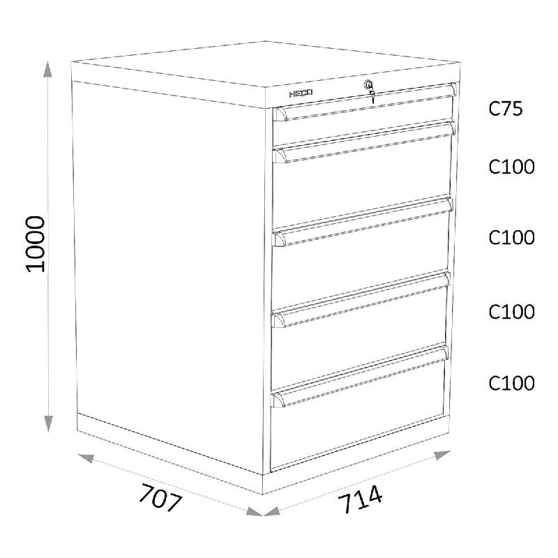 Armoires A Tiroirs Serie 115 - Largeur 714 mm Profondeur 707 mm Hauteur 700 / 1000 / 1300 mm Heco HE115231BL_0