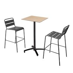 Oviala Business Ensemble table haute stratifié chêne et 2 chaises hautes gris - gris métal 110517_0