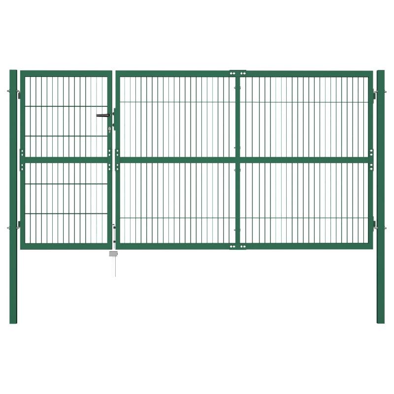 Vidaxl portail de clôture de jardin avec poteaux 350x140 cm acier vert 142571_0