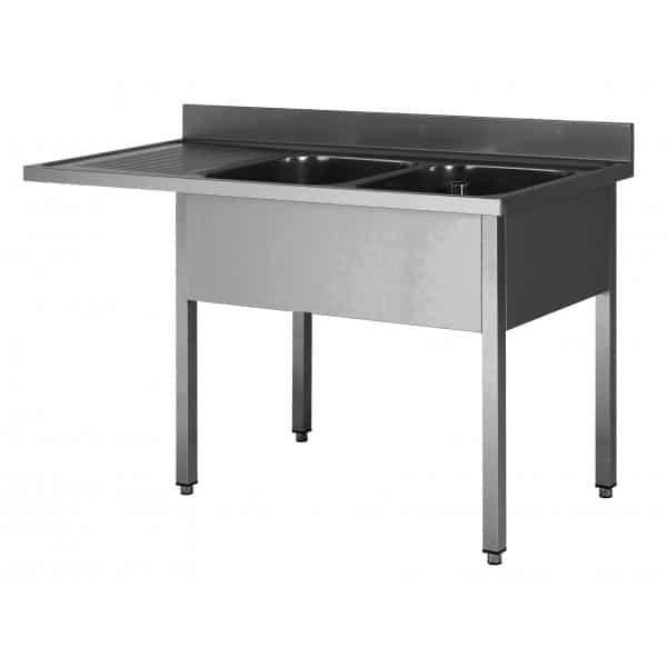 Plonge soudée sur pieds carré pour lave-vaisselle, sans étagère, inox AISI 304, 2 bacs, longueur 1800 mm (Position bac: Droite - Réf SPLV187-2BD-1)_0