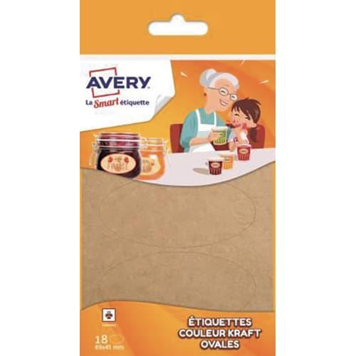 Avery sachet de 18 étiquettes ovales kraft brun 9x4cm. A personnaliser_0