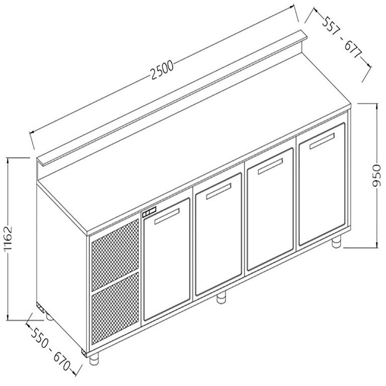 Comptoirs de bar réfrigérés t n  avec 4 portes et moteur predisposition pour tablette service - 2500x550x1162 mm - BBS25X/5 - BBS25X/5_0