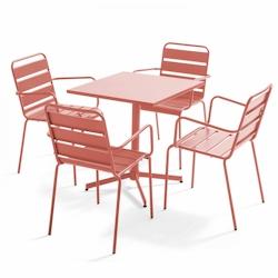 Oviala Business Ensemble table de jardin et 4 fauteuils en métal argile - Oviala - rose acier 109197_0