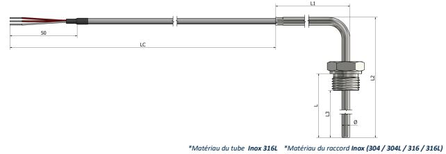 Sonde à résistance à visser (RTD) Raccord fixe (angle 90°) (Type 1) - PR13_0