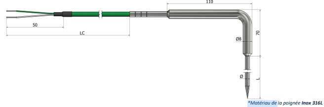 Thermocouple à piquer Poignée métallique (angle 90°) - TP12_0