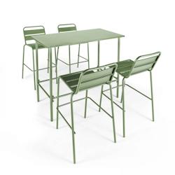Oviala Business Ensemble table haute et 4 chaises de bar en métal vert cactus - Oviala - vert acier 109211_0