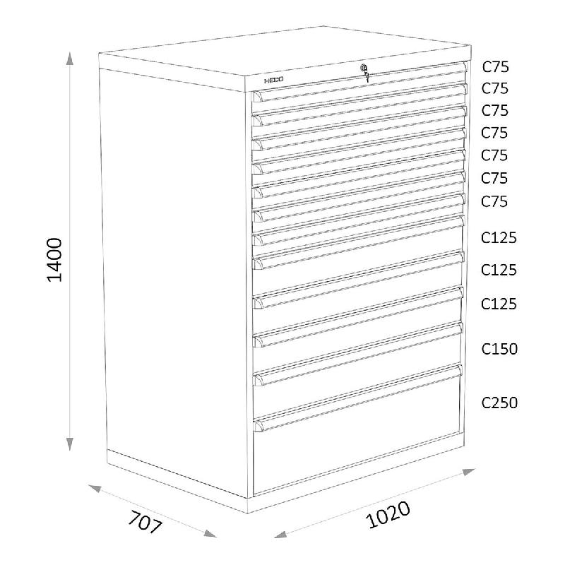 Armoires A Tiroirs Serie 119 - Largeur 1020 Mm Profondeur 707 Mm Hauteur 700 / 1000 / 1300 Mm Heco HE119438BL_0