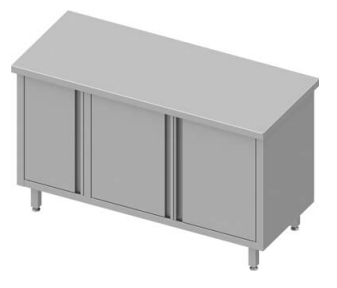 Meuble bas table de travail inox centrale avec 3 portes battantes 1500x600x900 soudée - 932646150_0