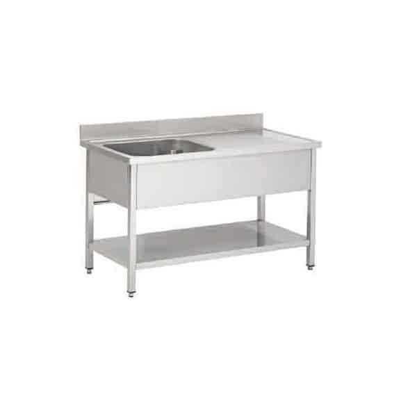 Plonge soudée sur pieds carrés avec étagère inox ferritique 1 bac L 1000 mm (Position bac: Gauche - Réf F-SPL107-1BG-ETP-1)_0