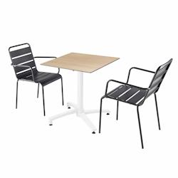 Oviala Business Ensemble table de terrasse stratifié chêne et 2 fauteuils gris - Oviala - gris métal 110812_0