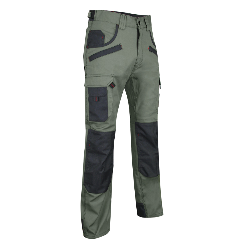 Pantalon bicolore SECATEUR, Poches genouillères 60%Coton 40%Polyester 300g (Kaki/Gris) -  PCP250-38 - LMA_0