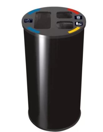 Collecteur de Tri 3 Flux 60L « EFFICACE » - Epoxy noir - Acier inoxydable 430 satiné - Pictogrammes autocollants_0