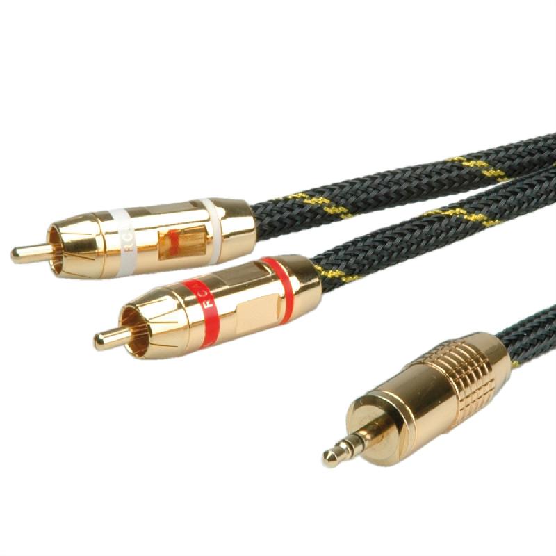 ROLINE GOLD Câble audio 3,5mm Stéréo - 2x RCA, M / M, Retail Blister, 2,5 m_0
