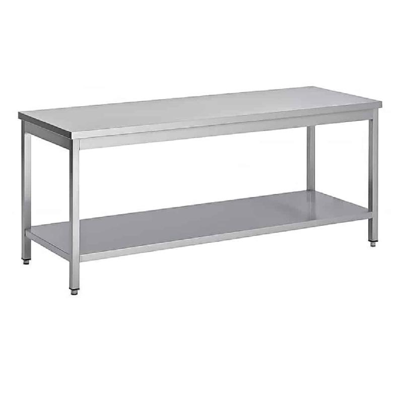 Table soudée bords droits, centrale avec étagère, en inox AISI 304, P 700 mm (Longueur, mm: 1000 - Réf STCE107-1)_0