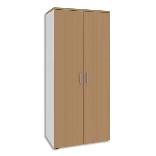 Simmob armoire haute 2 portes steely hêtre pieds blancs en bois - dimensions : l80 x h180 x p47 cm_0