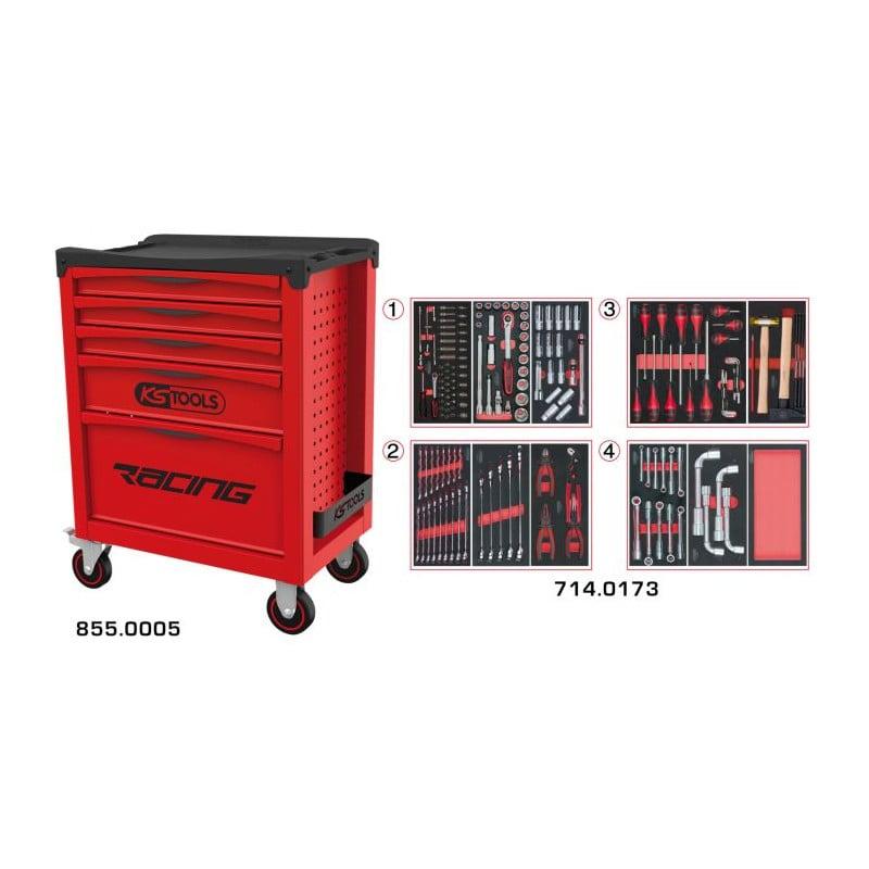 Servante RACING 5 tiroirs équipée de 173 outils - KSTools | 855.5173_0