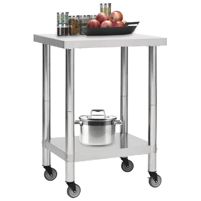 Vidaxl table de travail de cuisine avec roues 60x30x85 cm inox 51631_0