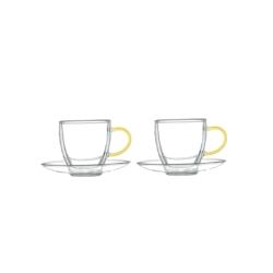 Aulica Tasses Et Sous Tasses Double Paroi Anse Jaune -  Lot De 2 - transparent verre 213001_0