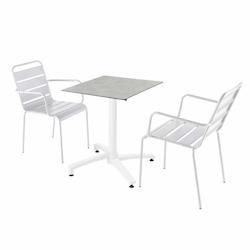 Oviala Business Ensemble table de terrasse stratifié béton et 2 fauteuils blanc - blanc métal 110740_0