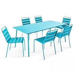 Oviala Business Ensemble table de jardin et 6 chaises en métal bleu - bleu acier 105017_0