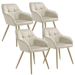 TecTake GmbH tectake Chaise MARILYN aspect velours capitonné - crème/or, Lot de 4 -405781 - beige 405781_0