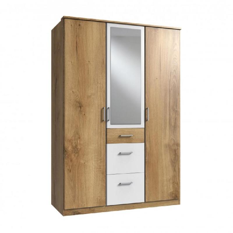 Dressings et armoires, meubles et rangements, Armoire penderie décor chêne  ARRON 4 portes battantes 4 tiroirs