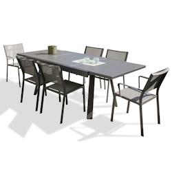 DCB GARDEN Ensemble repas de jardin 6 places en aluminium gris anthracite - STOCKHOLM - gris aluminium STOCK225ALU+4CH+2FT_0