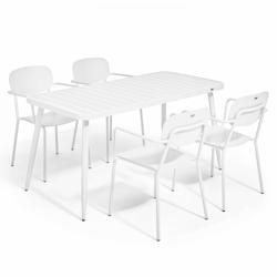 Oviala Business Ensemble table de terrasse  et 4 fauteuils en aluminium blanc - Oviala - blanc aluminium 108263_0