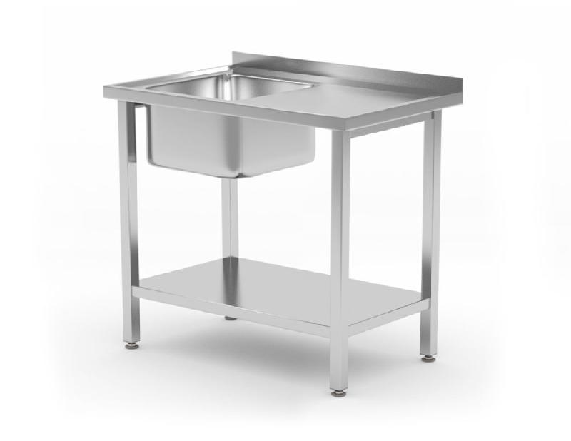 Plonge inox cuisine professionnelle avec évier à gauche et étagère - 800x600x850 mm - 817001_0