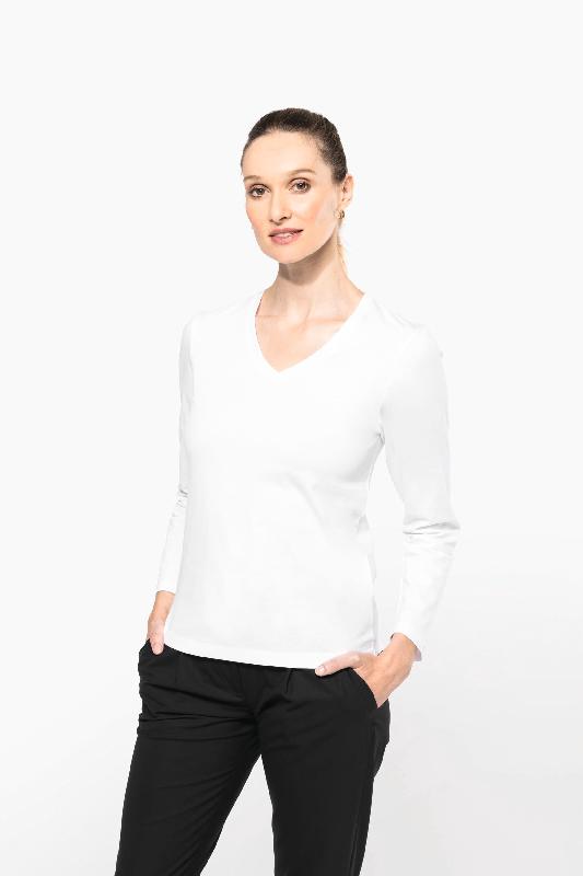 T-shirt Supima col V manches longues femme -  Réf: PK307_0