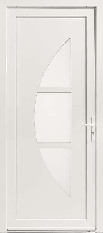 Porte d'Entrée PVC Eole Vitrage Sablé Dépoli Demi-Lune Blanc, Gris ou Chêne Sur Mesure Référence: Porte PVC Eole_0